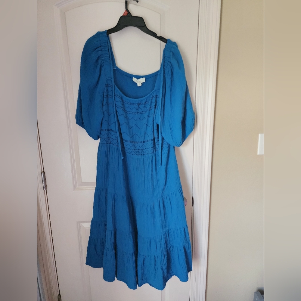 Nurture by Westbound Woman Teal Puff Sleeve Embroidered Boho Midi Dress